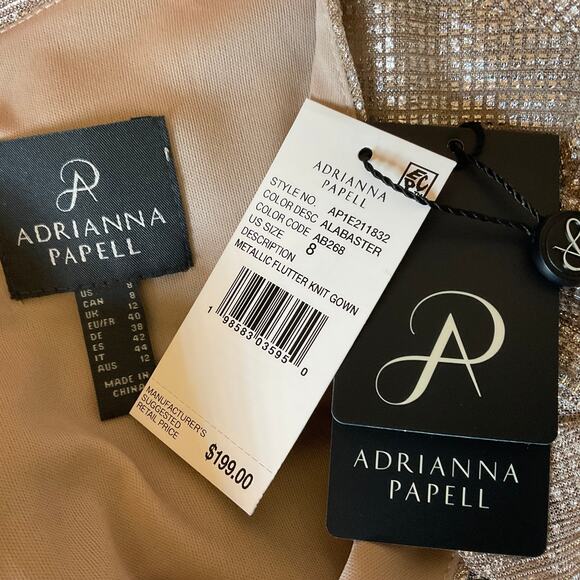 Adrianna Papell Metallic Short Sleeve Evening Gown Gold Size 8 V-Neck Formal - Picture 9 of 12